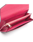 Leather accordion clutch purse with 12 card slots, pink saffiano, inside