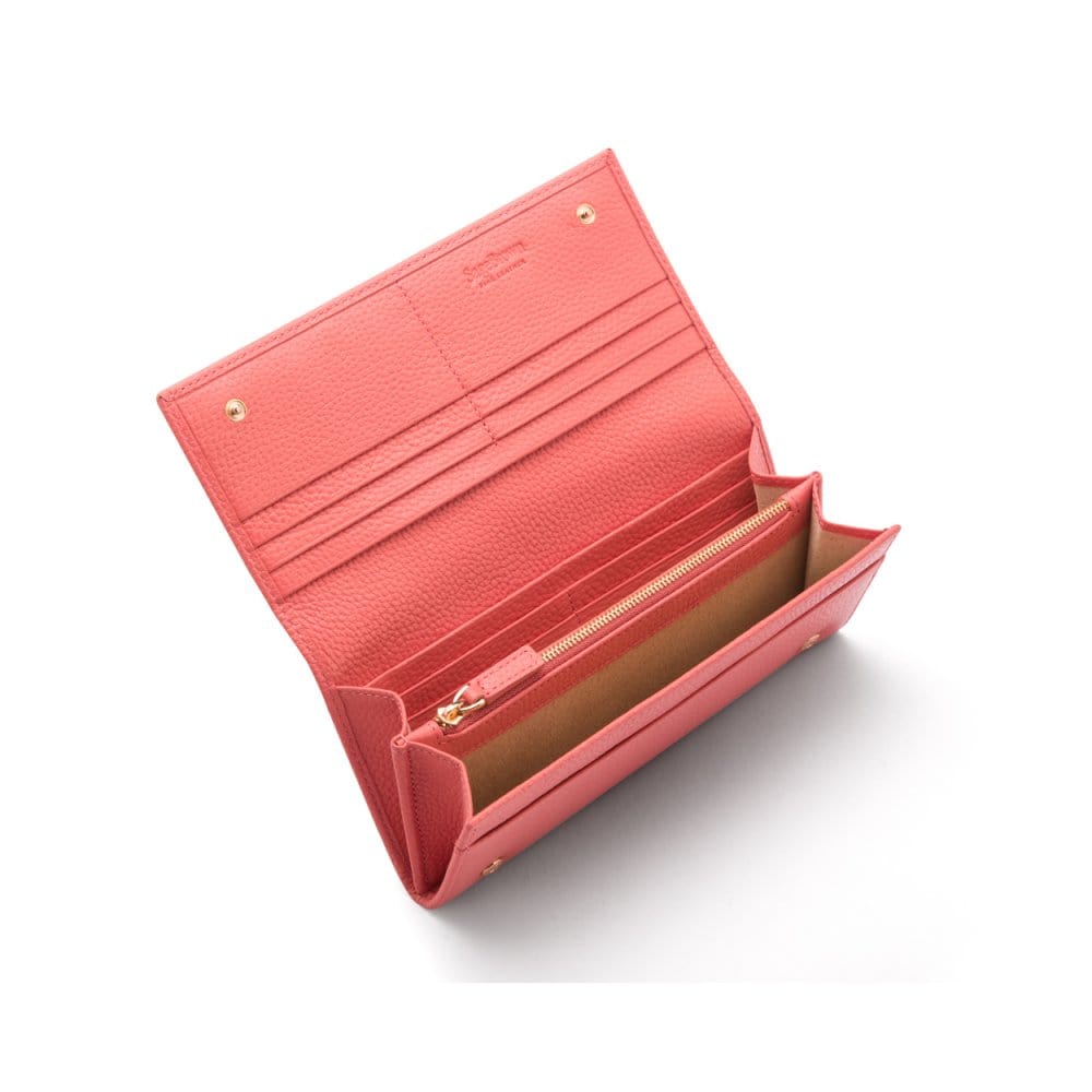 Leather Mayfair concertina purse, pink, inside