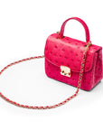 Ostrich leather Betty bag with top handle, pink ostrich, side