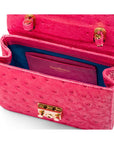 Ostrich leather Betty bag with top handle, pink ostrich, inside