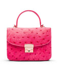 Ostrich leather Betty bag with top handle, pink ostrich, front