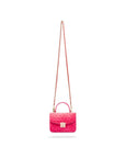 Ostrich leather Betty bag with top handle, pink ostrich, with long strap