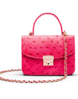 Ostrich leather Betty bag with top handle, pink ostrich, with chain strap