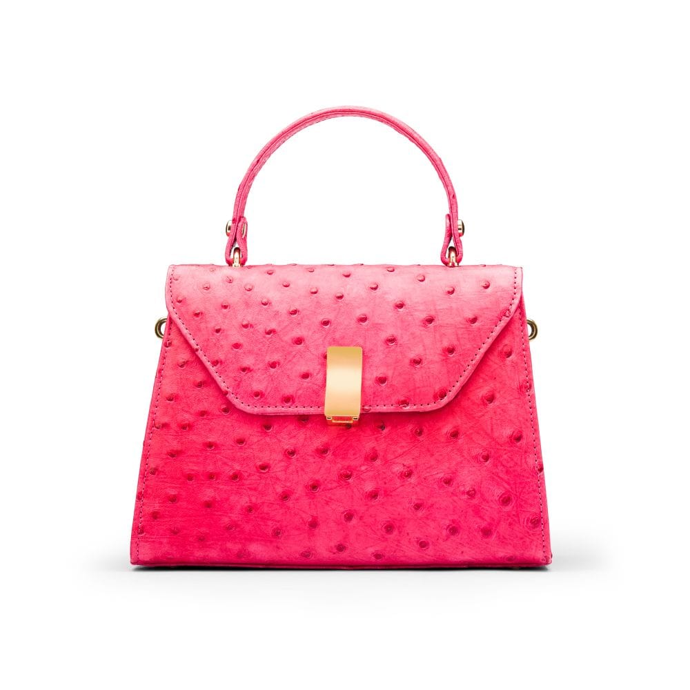 Ostrich Leather Sabrina Bag, Pink Top Handle Bag SageBrown