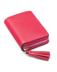 Pink Saffiano Zip Around Accordion Coin Purse With Tassel
