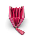 Pink Saffiano Zip Around Accordion Coin Purse With Tassel