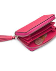 Pink Saffiano Zip Around Accordion Coin Purse With Tassel