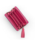 Pink Saffiano Zip Around Accordion Coin Purse With Tassel