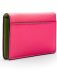 RFID bifold credit card holder, pink with lime saffiano, back view