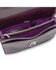 Leather briefcase with silver brass lock, Harvard vintage look, plum, inside