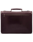 Leather briefcase with silver brass lock, Harvard vintage look, plum, back