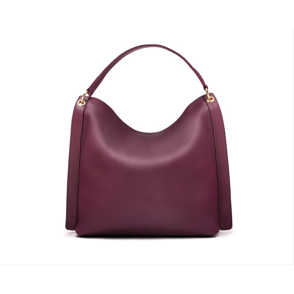 Slouchy leather shoulder bag, purple, back