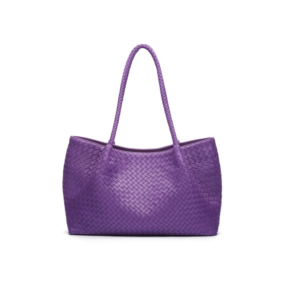 Woven leather slouchy bag, purple, front