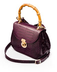 Bamboo handle bag, pink croc, long strap