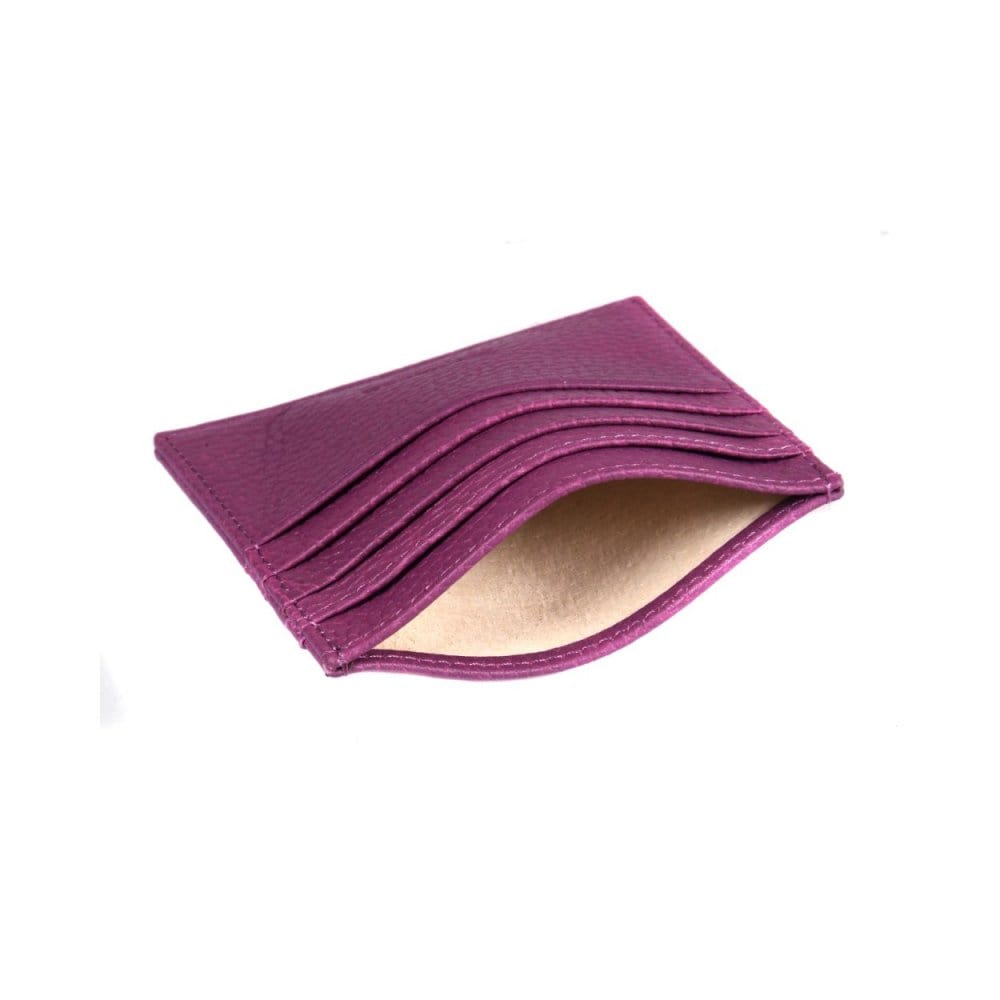 Purple Full Grain Flat Leather 8 Credit Card Wallet