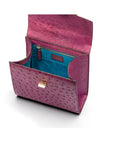Genuine ostrich top handle bag, purple, inside view