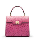 Genuine ostrich top handle bag, purple, front view