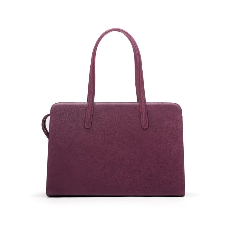 Ladies' leather 15" laptop handbag, purple, front