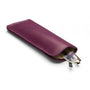 Large leather glasses case, purple, open