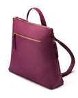 Leather 13" laptop backpack, purple, side view