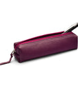 Leather pencil case, purple, open
