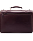 Leather Cambridge satchel briefcase with silver brass lock, purple, back