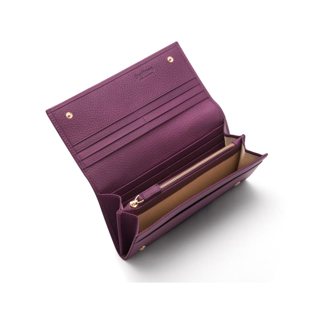 Leather Mayfair concertina purse, purple, inside