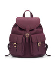 Leather backpack with pockets, purple, front