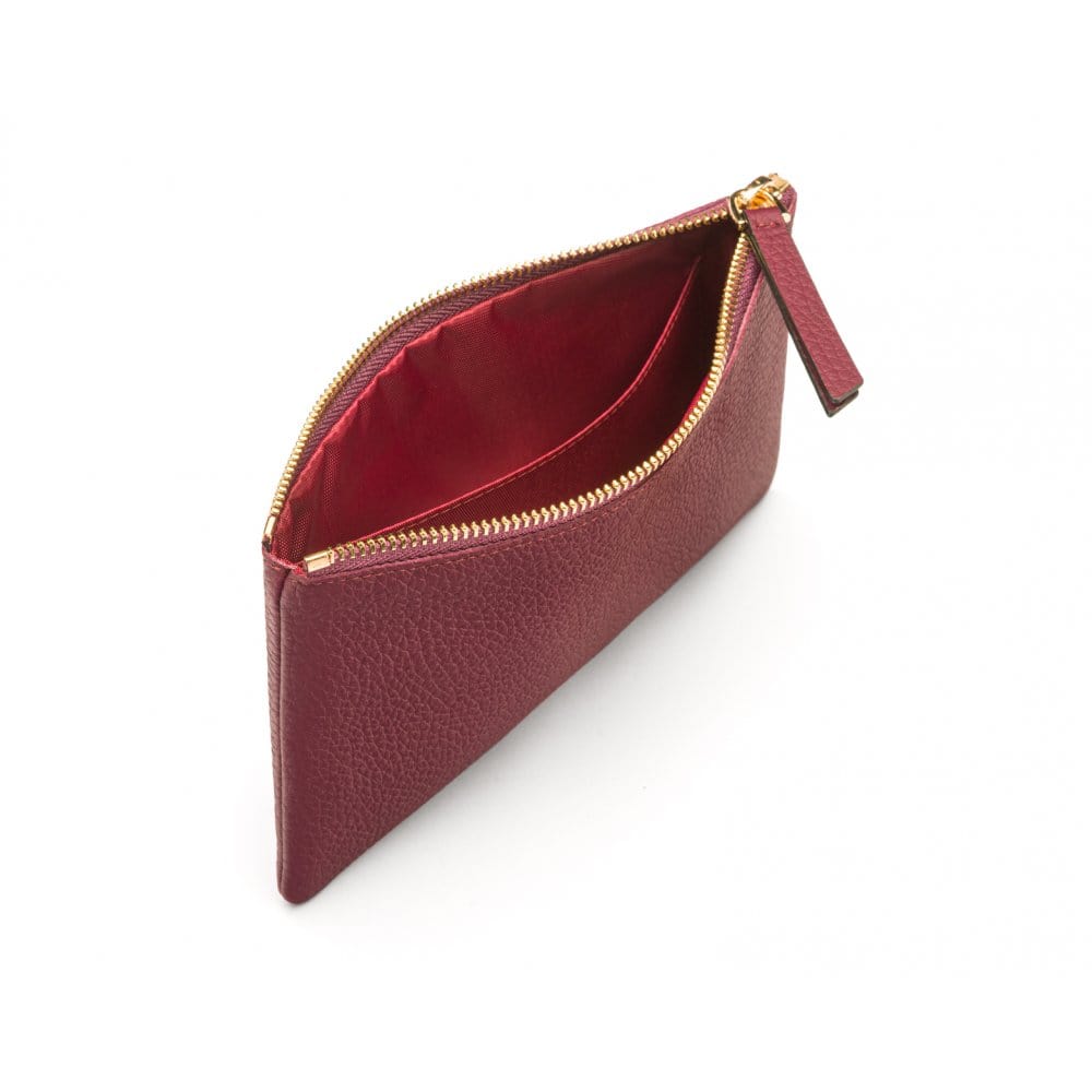 Medium leather makeup bag, purple, inside