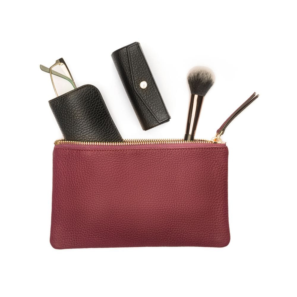 Medium leather makeup bag, purple