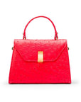 Ostrich leather top handle bag, red, fron