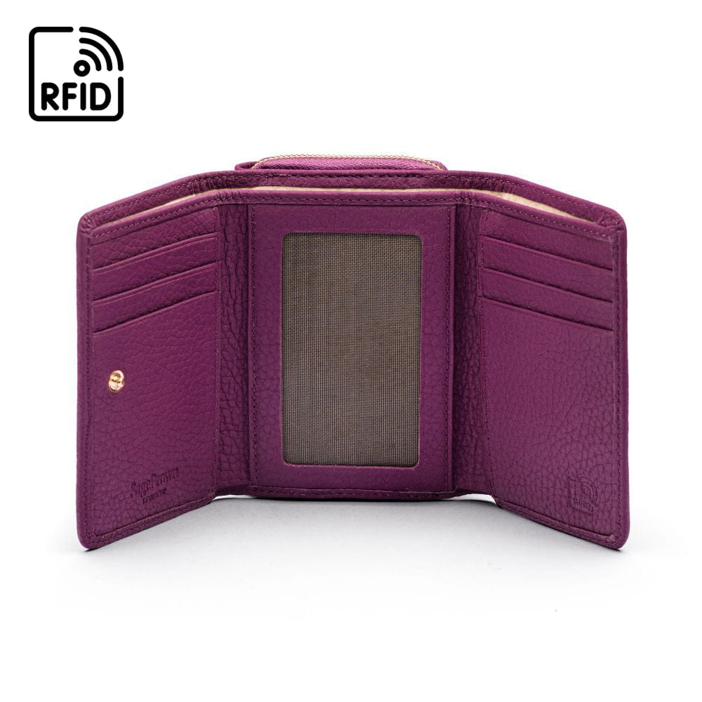 RFID Leather Tri-fold Coin Purse, Purple Purses SageBrown