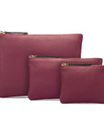 Set of 3 leather makeup bags, purple, all sizes