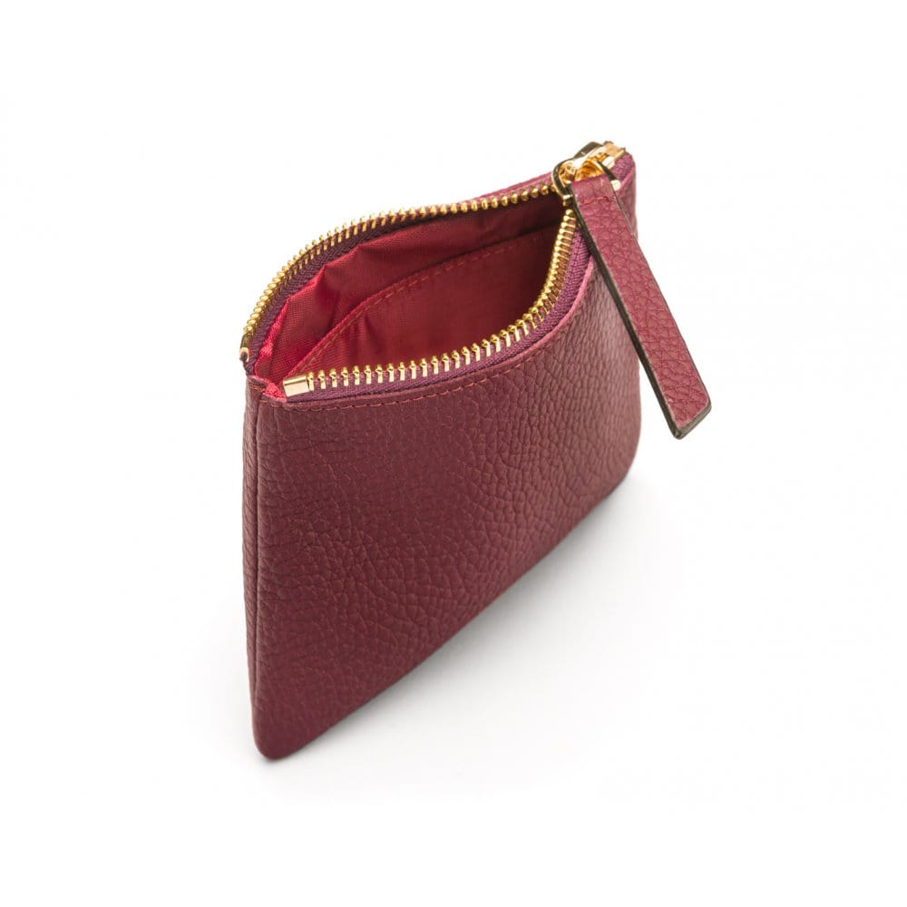 Small leather makeup bag, purple, inside