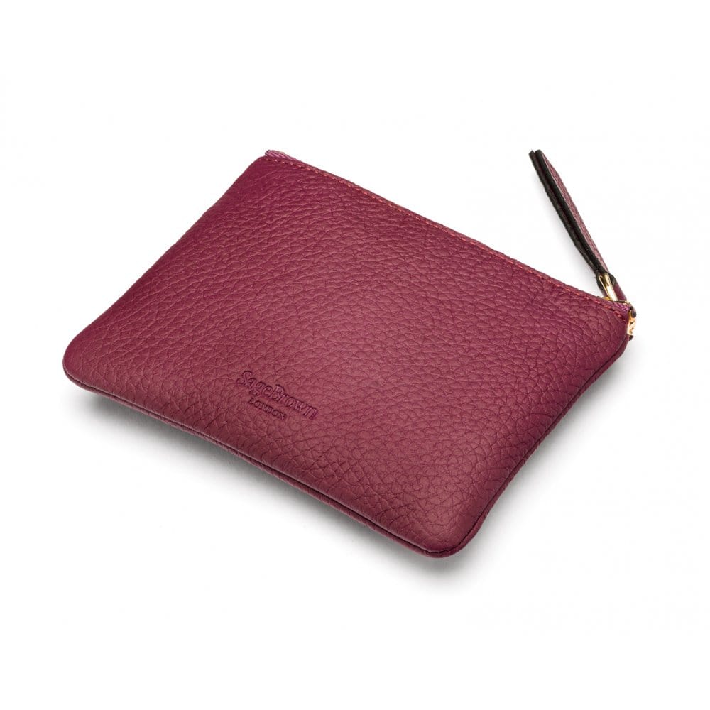 Small leather makeup bag, purple, back