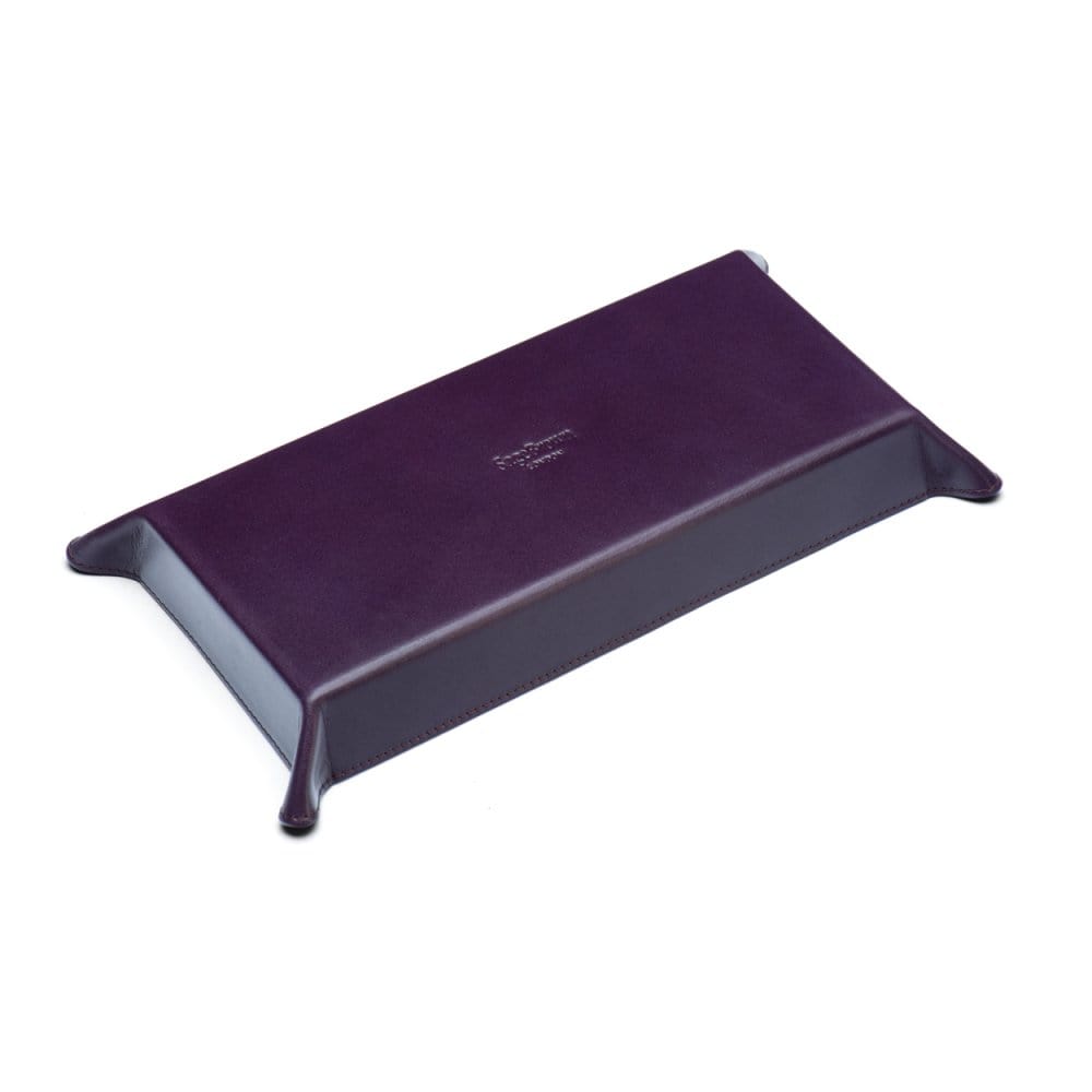Rectangular leather valet tray, purple with cobalt, base