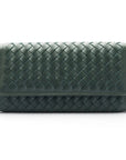 Racing Green Woven Leather Concertina Tall Purse