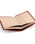 Bifold leather wallet with 6 credit cards, red, inside
