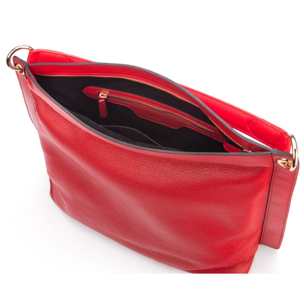 Carol Ann slouchy leather shoulder bag, red, inside