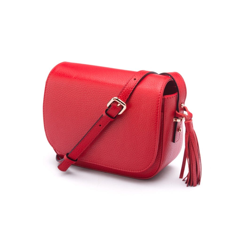 Leather saddle bag, red, side