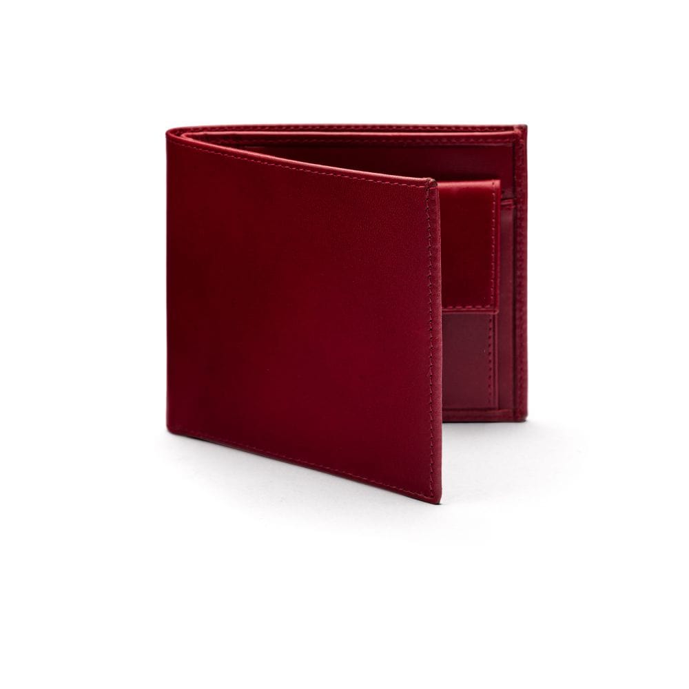 Leather wallet with coin purse, red, front