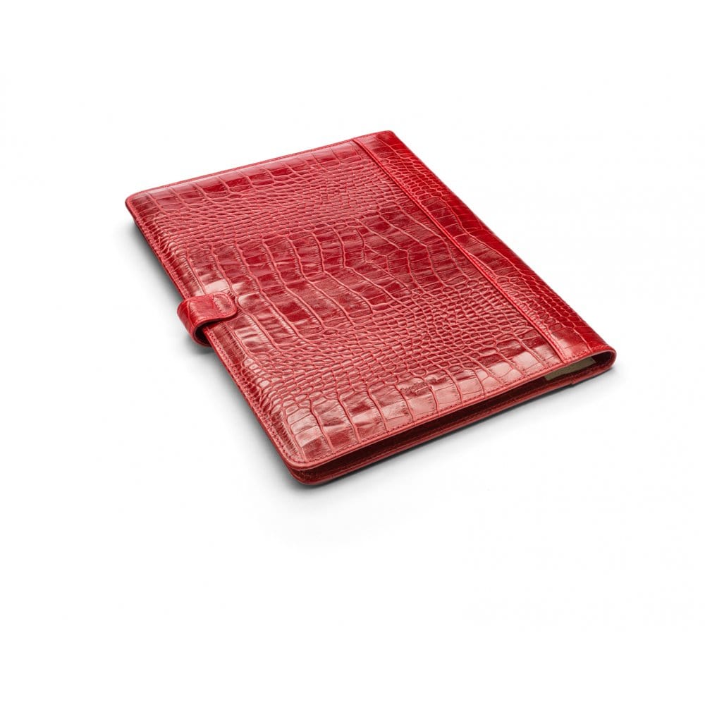 Leather conference folder, red croc, back