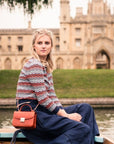 Small leather top handle bag, red croc, lifestyle