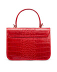 Small leather top handle bag, red croc, back