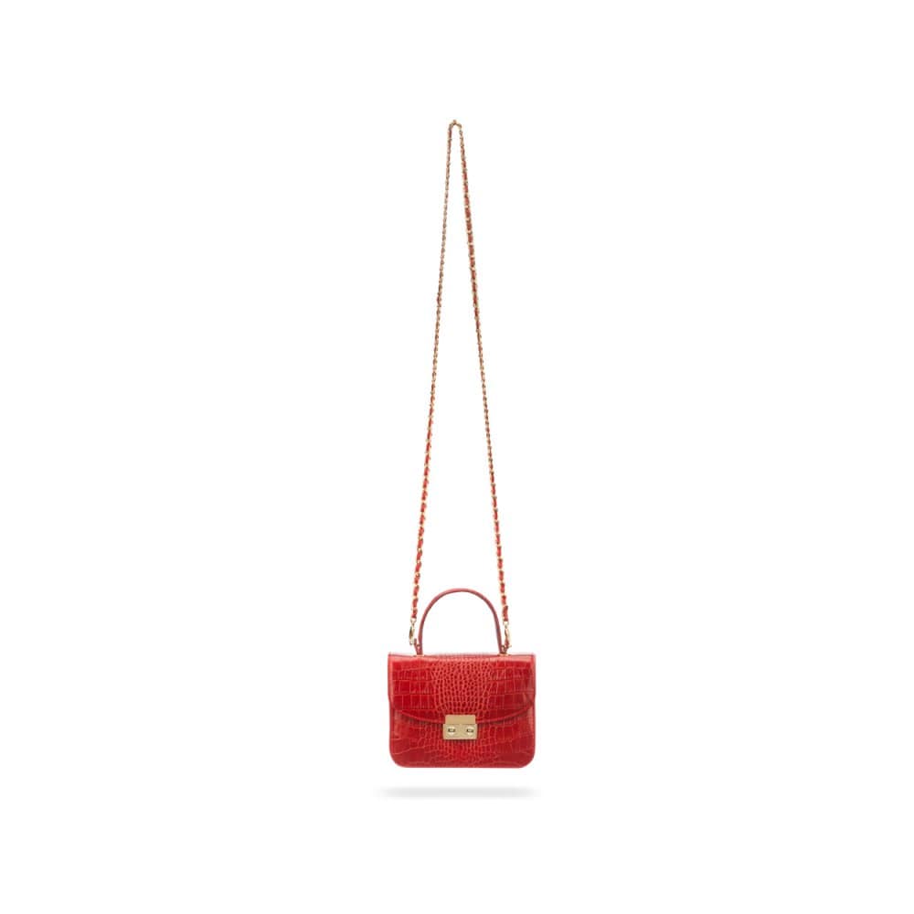 Small leather top handle bag, red croc