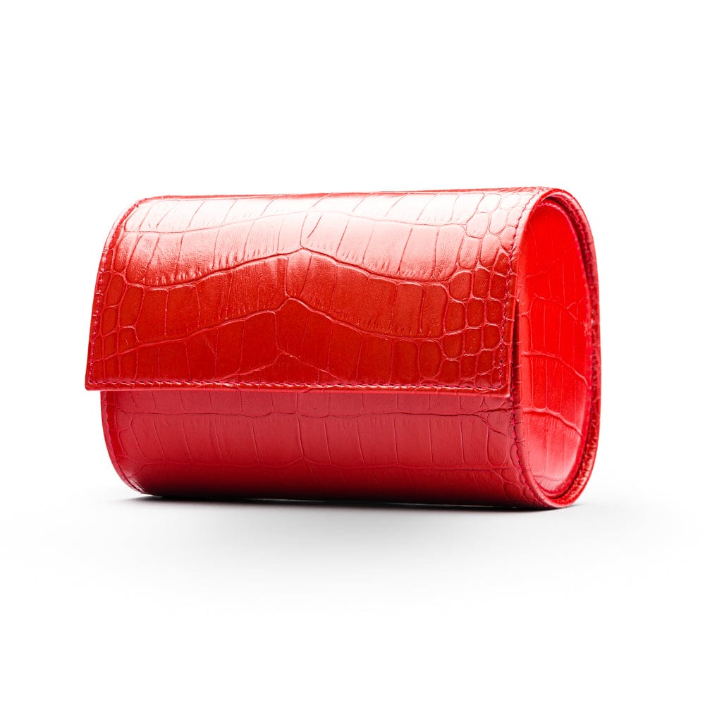 Double watch roll, red croc, front