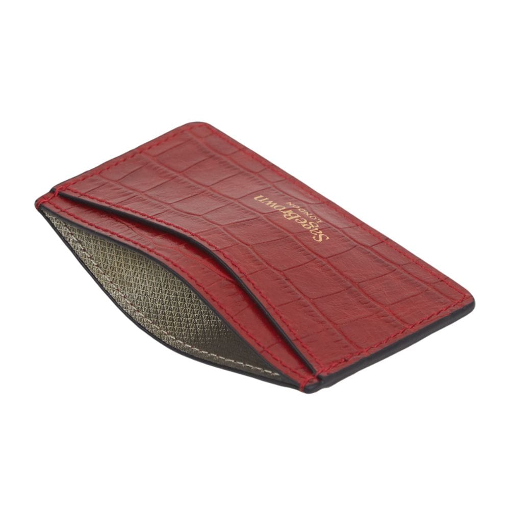 RFID Flat Leather Card Holder, red croc, inside view