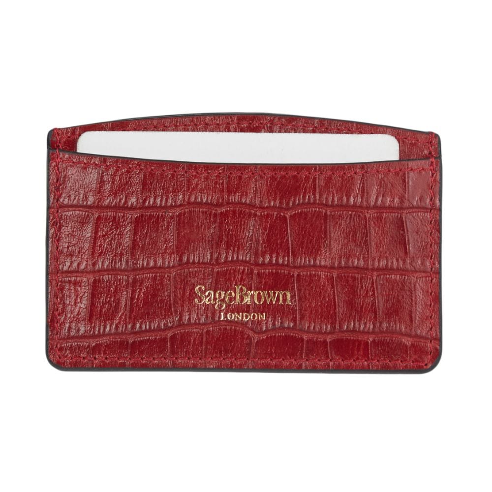 RFID Flat Leather Card Holder, red croc, back view