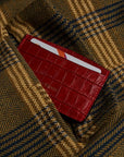 RFID Flat Leather Card Holder, red croc