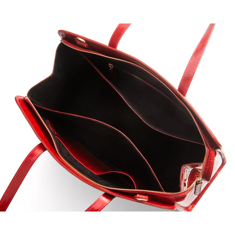 Ladies' leather 15" laptop handbag, red croc, inside